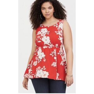 Torrid Blood Orange Red Floral Sleeveless Challis Babydoll Top Shirt Women's 5X